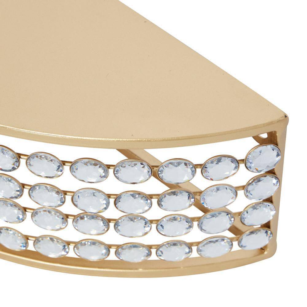 Elegant Gold-Tone Metal Wall Shelf with Crystal Accents, Set of 2
