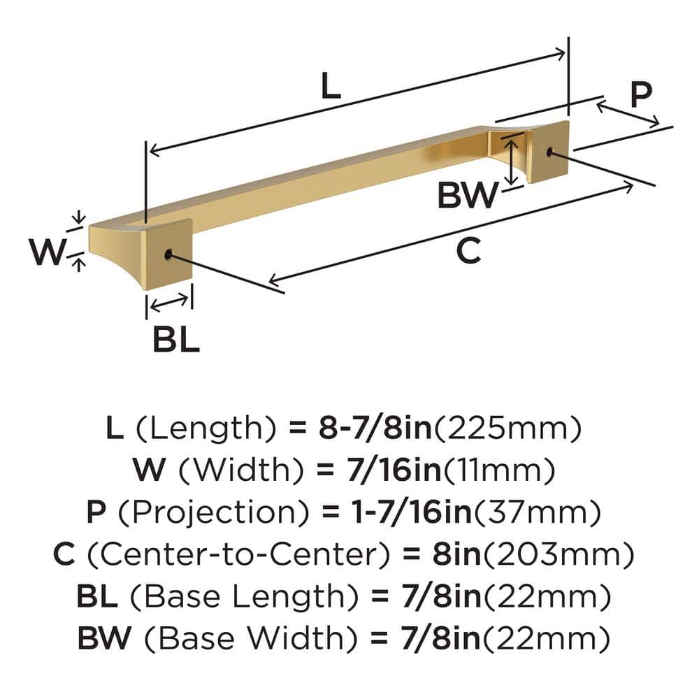 Champagne Bronze 8" Polished Cabinet Bar Pull with Mounting Hardware