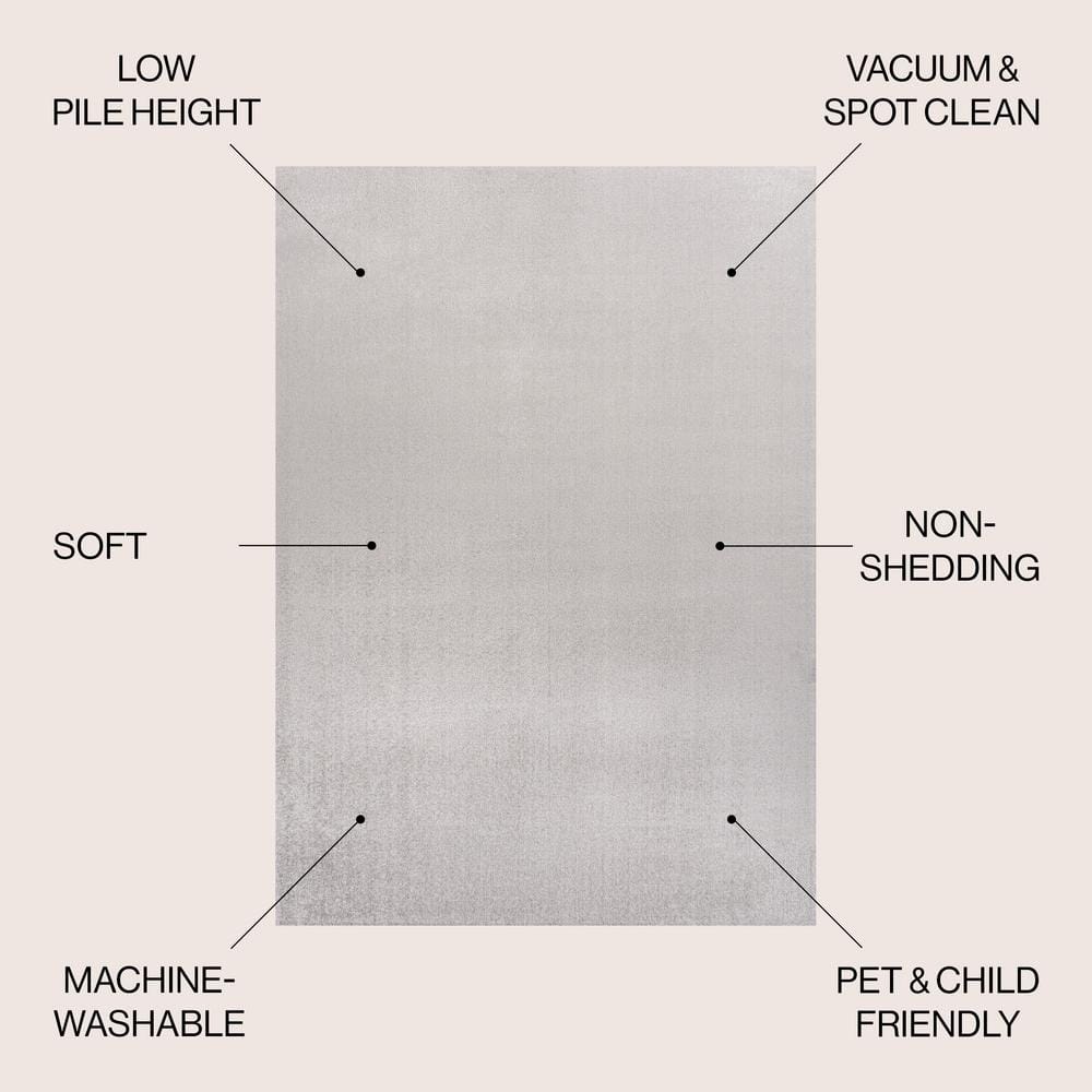 Light Gray 8' x 10' Solid Synthetic Washable Area Rug