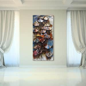 80 in. x 36 in. "Umbrellas" Mixed Media Iron Hand Painted Dimensional Wall Art