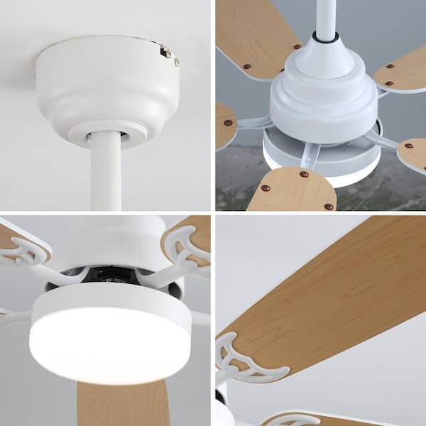 52 in. Smart Indoor White 6-Speed White Brown 2-Color Blades Downrod or Flush Mount Ceiling Fan with 3-Color LED Light