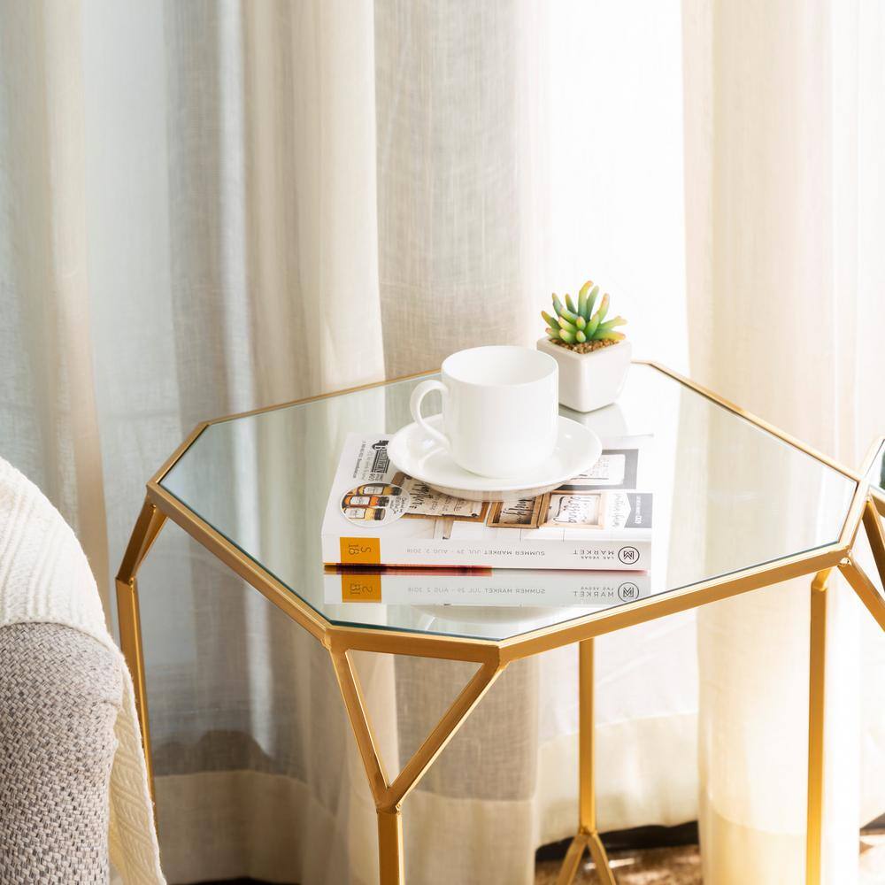 Gold Metal and Glass Nesting Coffee Tables Set