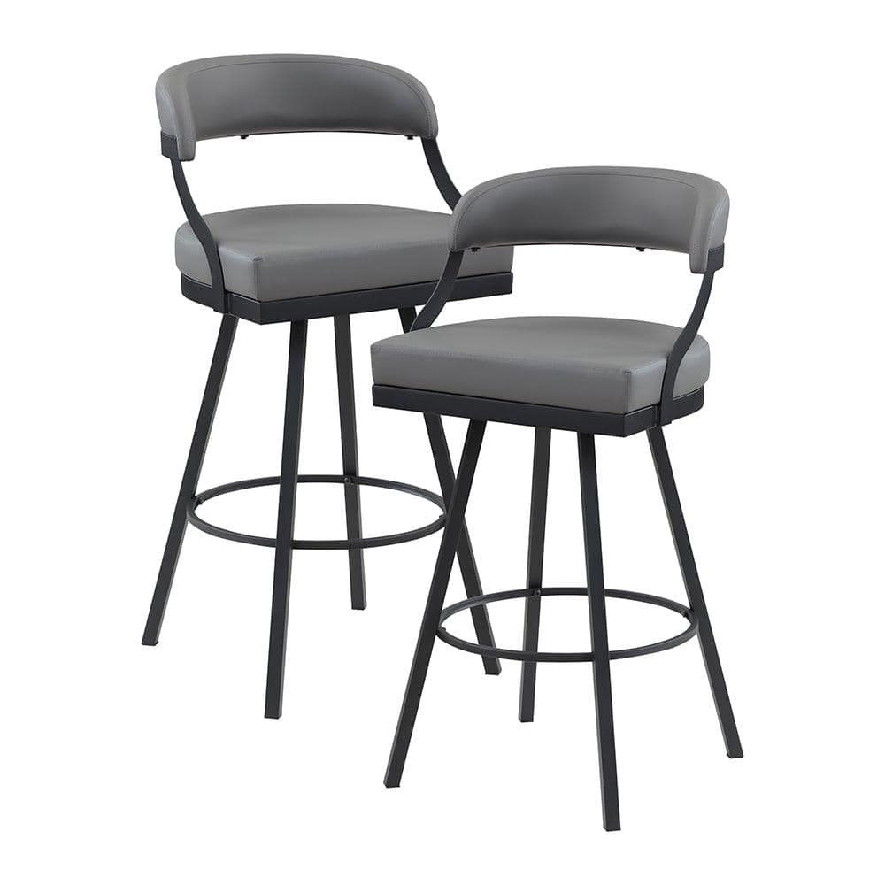 Brassica 31 in. Black Finish Metal Swivel Pub Height Chair With Gray Faux L