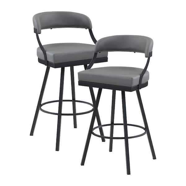 Brassica 31 in. Black Finish Metal Swivel Pub Height Chair With Gray Faux Leather Seat (Set of 2)