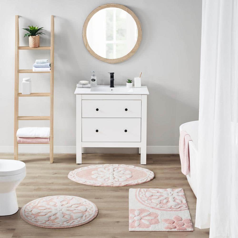 Boho Chic Round Floral Cotton Bath Rug
