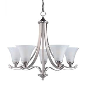 Hanging Ceiling Lights 5-Light Finish Brushed Nickle Classic Traditional Chandelier with Glass Shade Shades