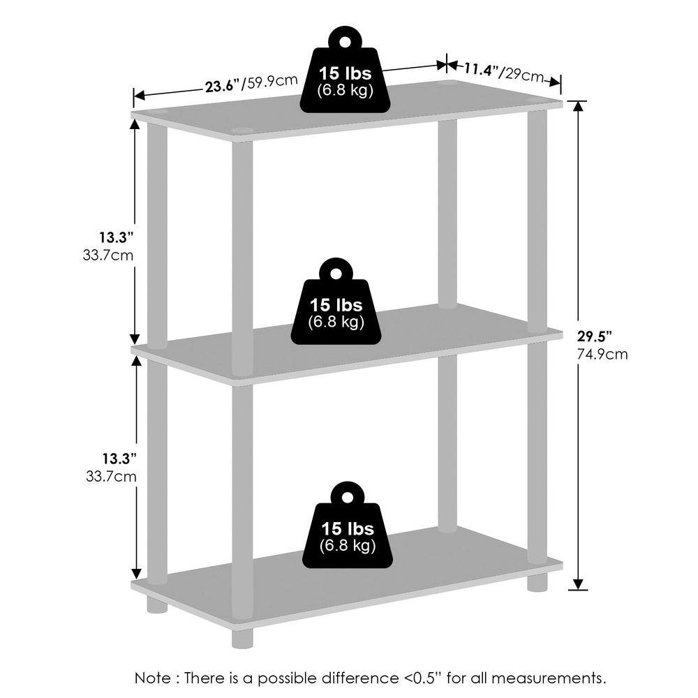 Gray Medium Wood 3-Tier Vertical Bookcase