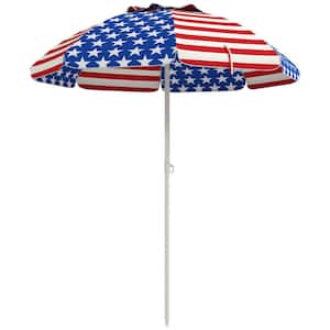 5.7 ft. Polyester Beach Umbrella in Multi-Colored with Vented Canopy, Flounce, American National Flag Pattern