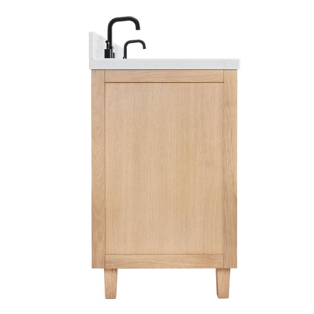 Monroe 66" Light Oak Double Sink Vanity with Carrara Quartz Top