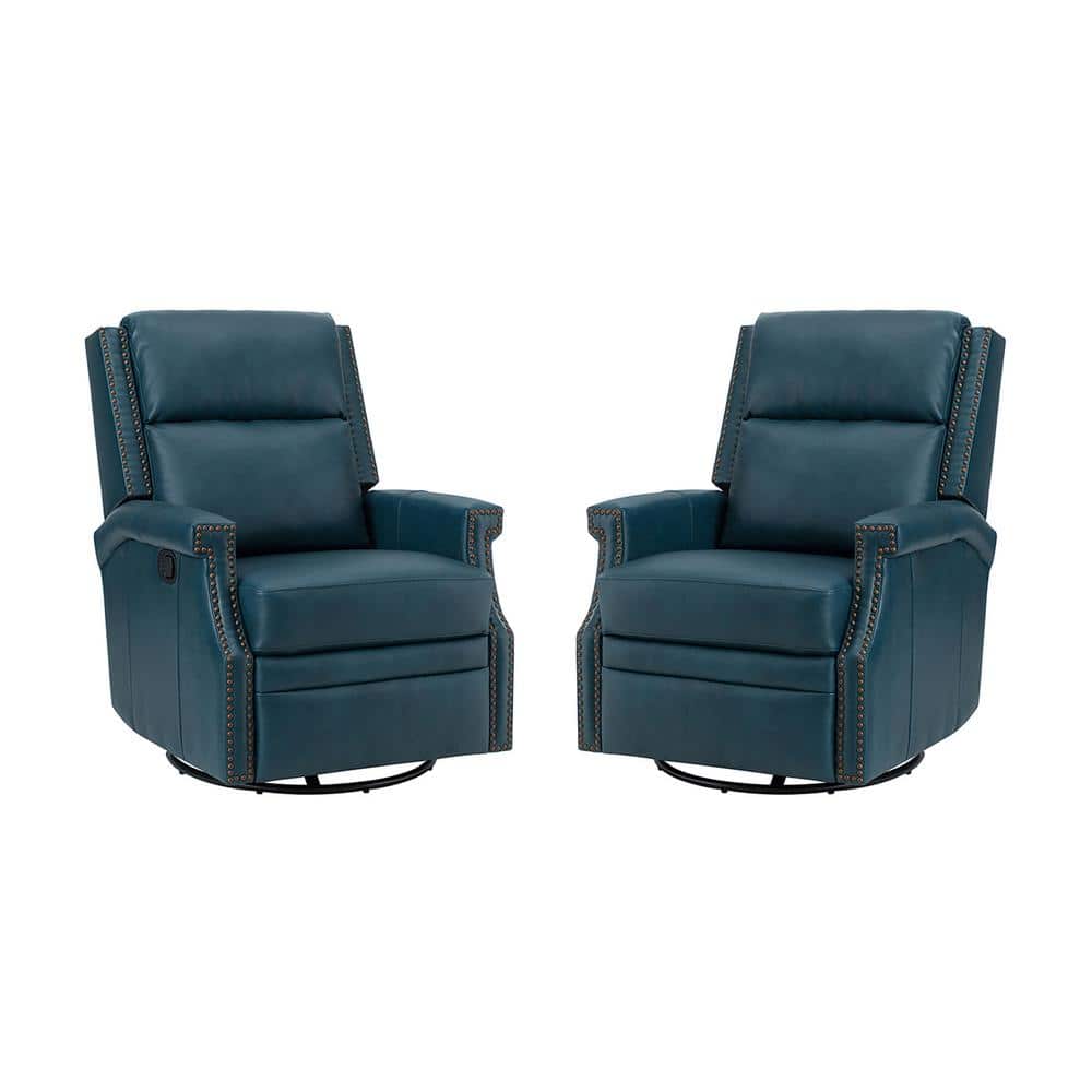 JAYDEN CREATION Dryope Genuine Leather Turquoise Nursery Swivel Rocker