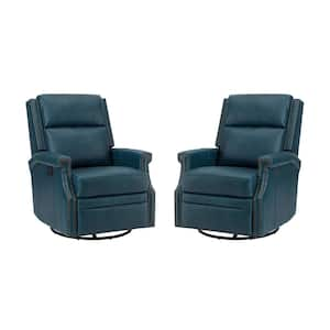 Dryope Genuine Leather Turquoise Nursery Swivel Rocker Recliner with Nailhead Trim (set of 2)