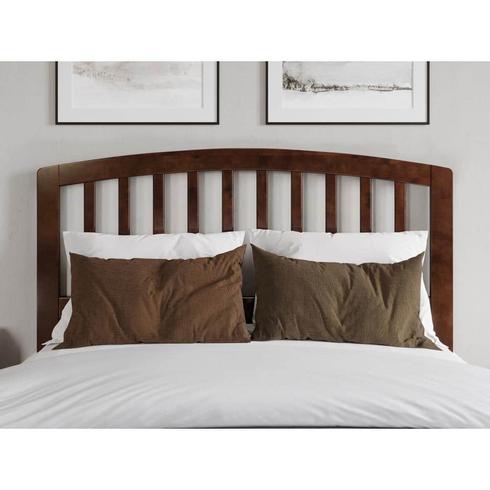 Quincy Walnut Full Solid Wood Low Profile Platform Bed with Slatted Headboard