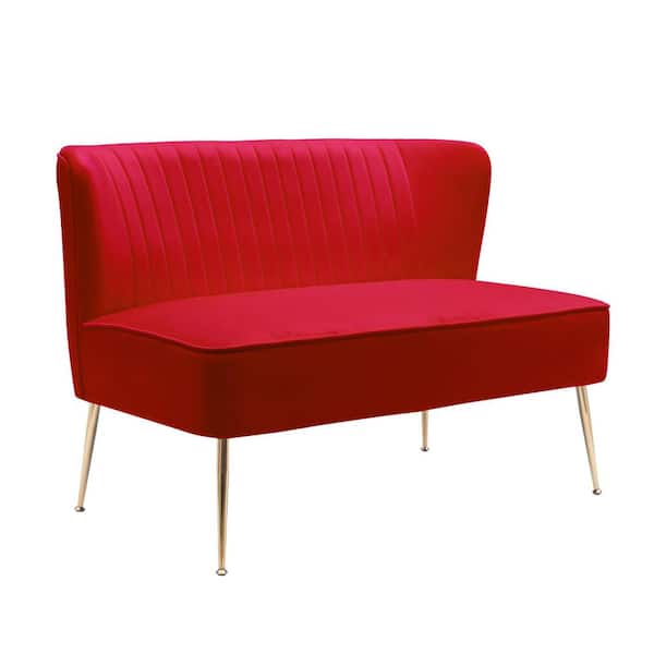 WESTINFURNITURE Farrah 46 in. Wide 2-Seater Velvet Upholstered Armless Wingback Loveseat Settee, Red