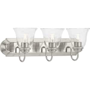 Clear Glass 24 in. 3-Light Brushed Nickel Transitional Vanity Light with Clear Glass for Bathroom