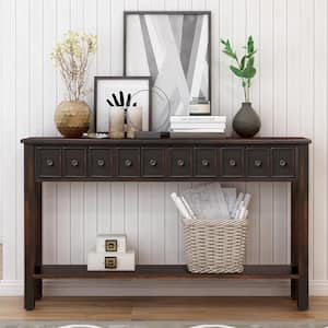 60 in. Black Standard Rectangle Wood Console Table with Drawers