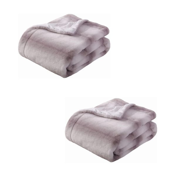 Tidoin Geometric Coffee Flannel Sherpa 50 in. x 60 in. Throw Bed Blanket (2-Pack)