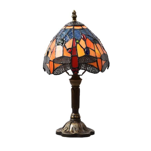 Latepis Decorative 14.6 in. Multicolored Tiffany-Style Table Lamp Bronze Finish Dragonfly Lamp