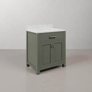 Madison 30 in. W x 21.5 in. D x 34 in. H Single Sink Bath Vanity in Glacial Green with Carrara White Marble Top