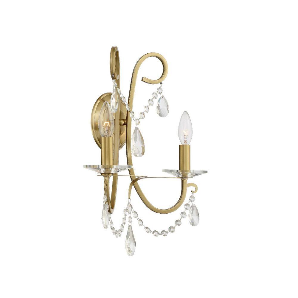 Elegant Gold 2-Light Wall Sconce with Clear Crystal Swags