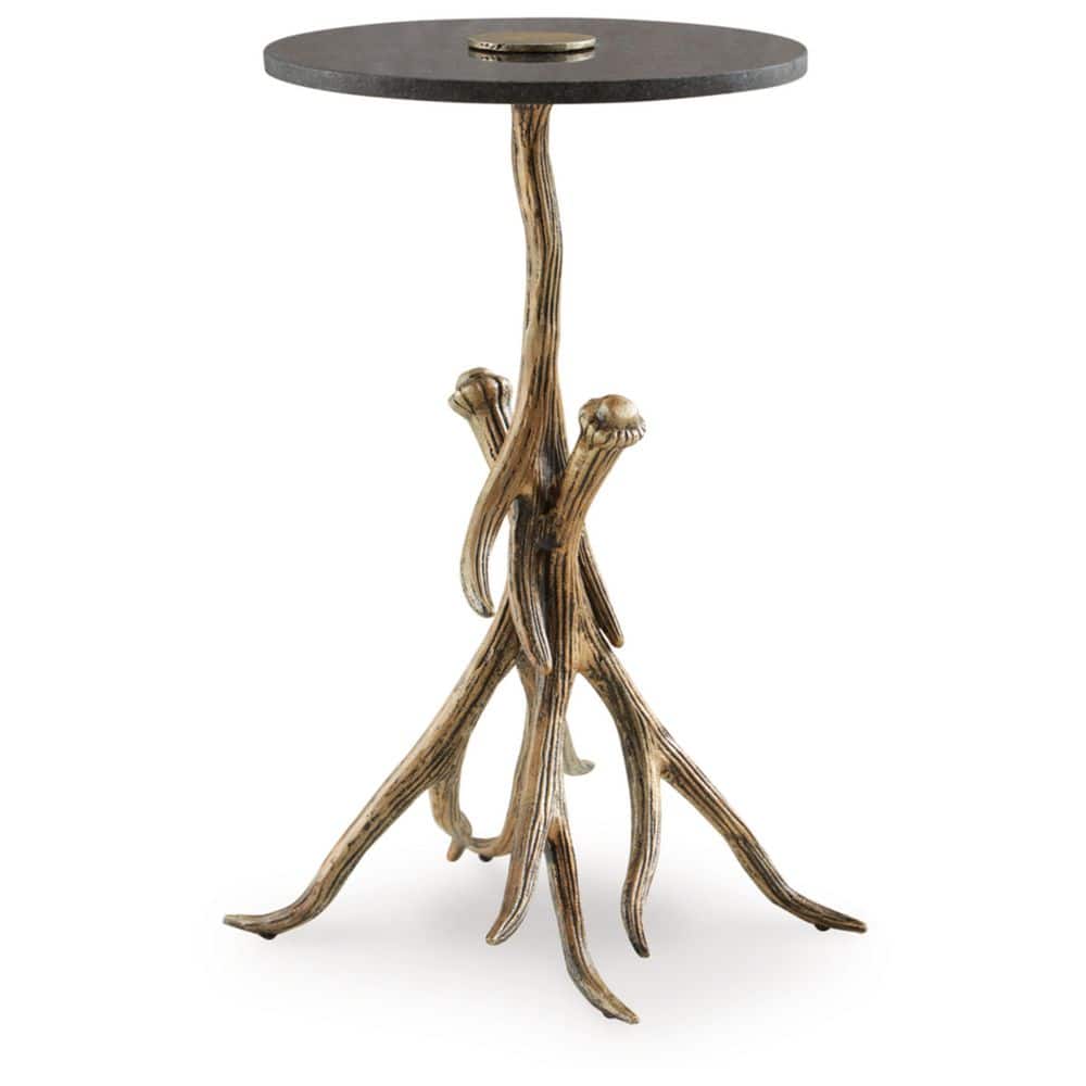 Black Marble and Gold Faux Antler Round Accent Table