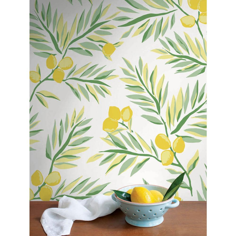 Lemon Branch Yellow and Green Peel and Stick Wallpaper