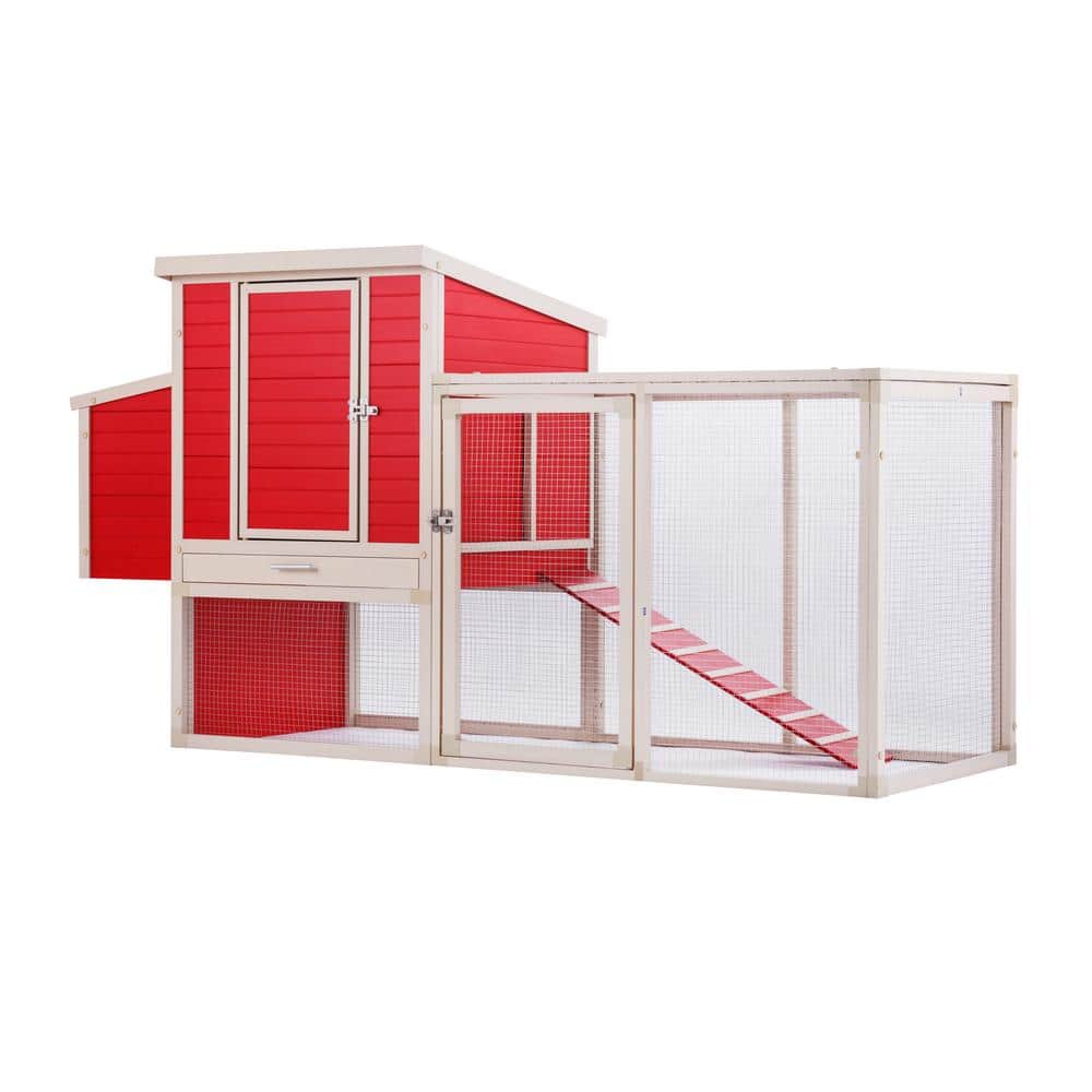 Red and Beige ECOFLEX Dual-Level Chicken Coop with Stainless Steel Mesh