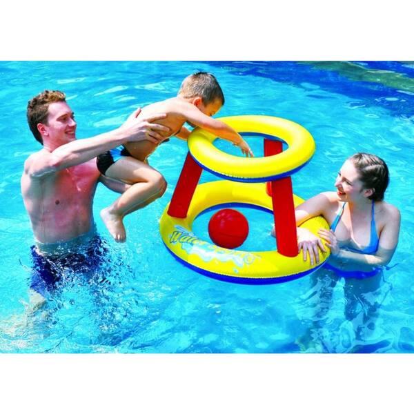 Pool Central 29 in. Red, Yellow and Blue Inflatable Water Basketball Pool Game Set