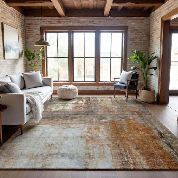 Mayfield Premium Machine Washable Abstract AMF1095 Copper 10 ft. x 14 ft. Area Rug