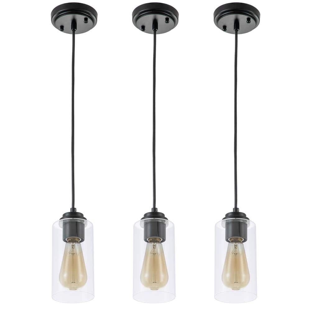 Black and Nickel Mini Pendant Light with Clear Glass Shade