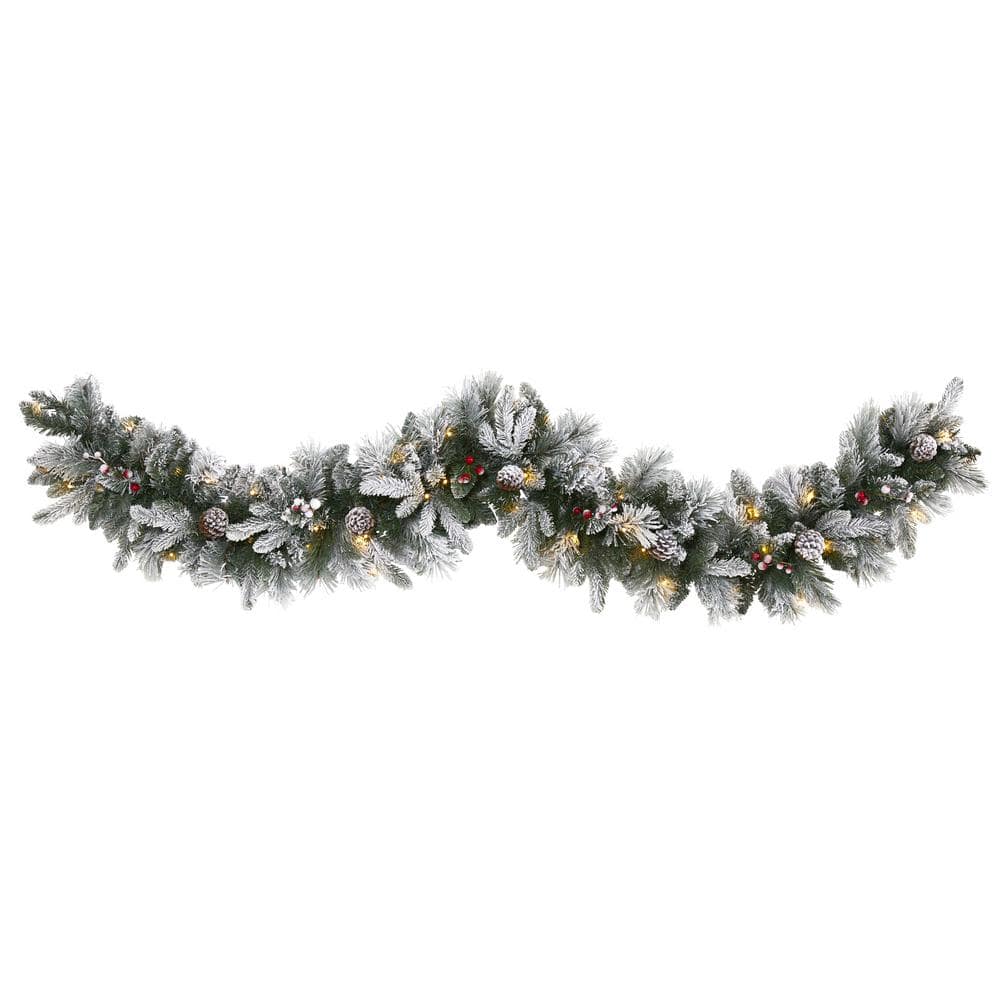 6' X 12 Marquis Flock Garland with 70 Warm White LED Lights (Battery  Operated)