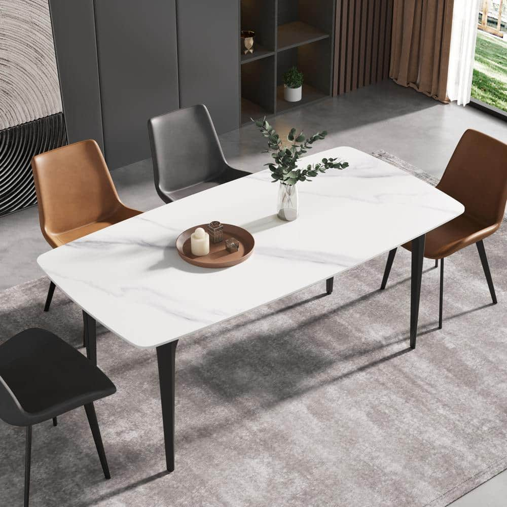 J&E Home 70.87 in. Rectangle White Sintered Stone Tabletop Dining Table ...