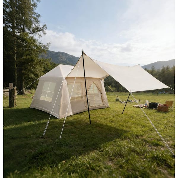 8.5 ft. x 7.2 ft. Beige Inflatable Outdoor Camping Tent with Mesh