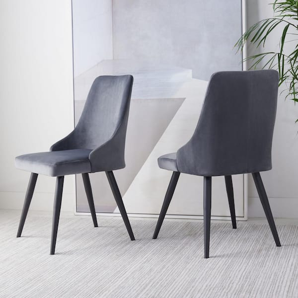 SAFAVIEH Zoi Slate Gray/Black 16.14 in. Wood Dining Chair (Set of 2)