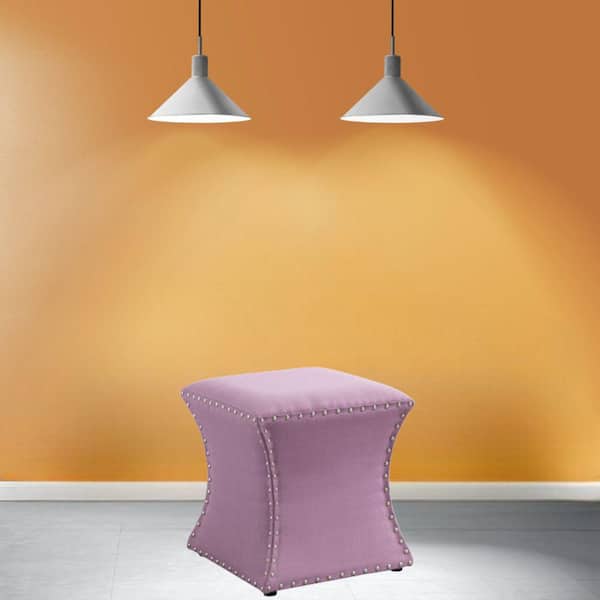 Signature Home SignatureHome Emeril Nailhead Trim Fabric Upholstered Ottoman Stool (Purple). Dimensions: 15 in. W x 15 in. L x 17 in. H