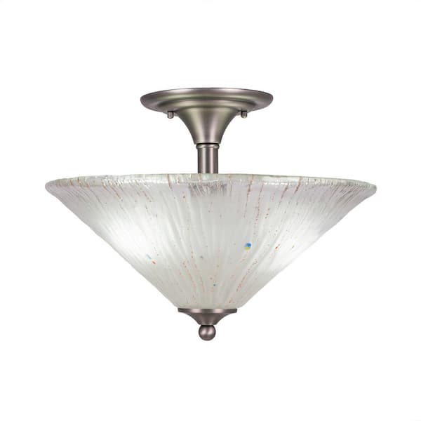 Unbranded Bristol 12.75 in. 2-Light Brushed Nickel Semi-Flush with 16 in. Frosted Crystal Glass Shade No Bulbs Included