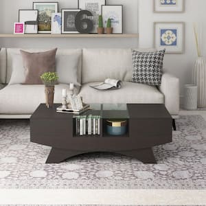 Montannah 47 in. Walnut Rectangle Glass Top Coffee Table with Storage