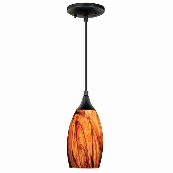 VAXCEL Milano 1-Light Oil Rubbed Bronze Shaded Mini Pendant Ceiling Light Amber Fire Glass