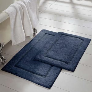 Navy 2-Pack Solid Loop with Non-Slip Backing Bath Mat Set