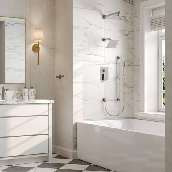 10 in. and 6 in. Square Shower System 3-Spray Dual Wall Mount Fixed and Handheld Shower Head 2.5 GPM in Brushed Nickel