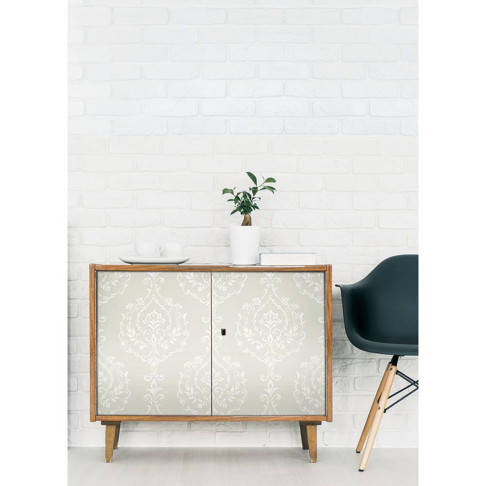 Taupe Damask Self-Adhesive Repositionable Wallpaper Roll