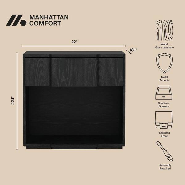 Manhattan Comfort Clive Mid-Century Modern Black 1-Drawer 22 in. W