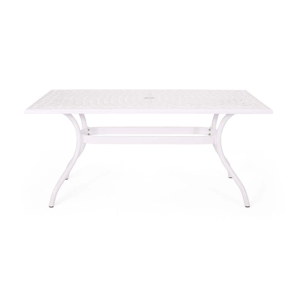 White Rectangular Cast Aluminum Outdoor Dining Table