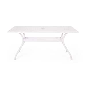 White Rectangle Aluminum Outdoor Patio Dining Table