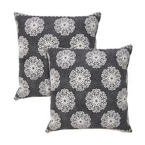 Fantasy Black Floral Stonewashed Hand-Woven 20 in. x 20 in. Throw Pillow Set of 2