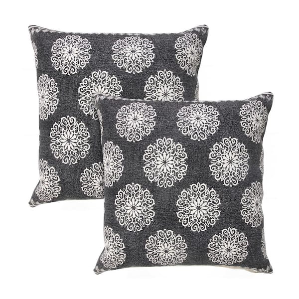Unbranded Fantasy Black Floral Stonewashed Hand-Woven 20 in. x 20 in. Indoor Throw Pillow Set of 2