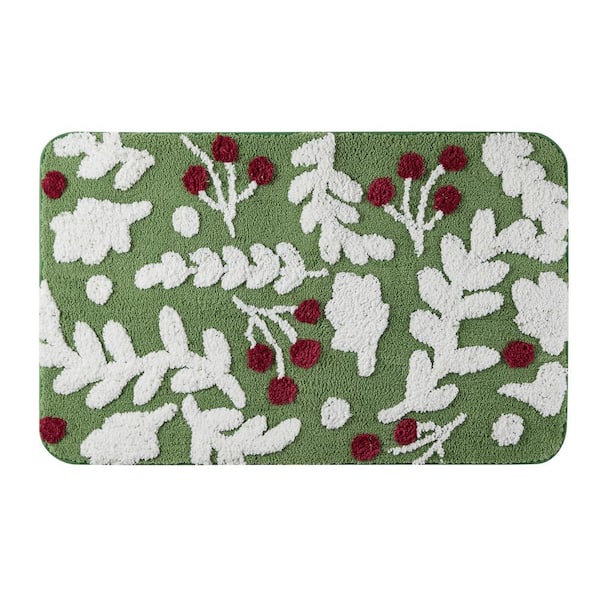 VCNY Home Holly Leaves 20 in. x 32 in. Multicolor Branches Polyester Rectangle Bath Rug