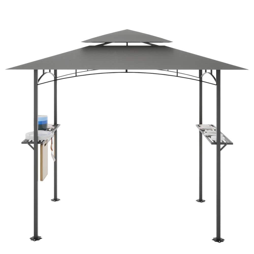 8 ft. x 5 ft. Outdoor Double Tiered BBQ Gray Pop-Up Canopy