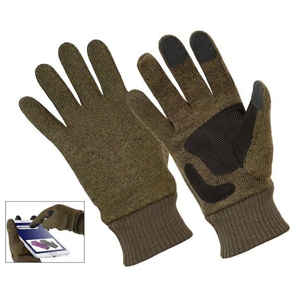 Mens Thinsulate Thermal Fleece Lined Knitted Olive Winter Gloves One Size 