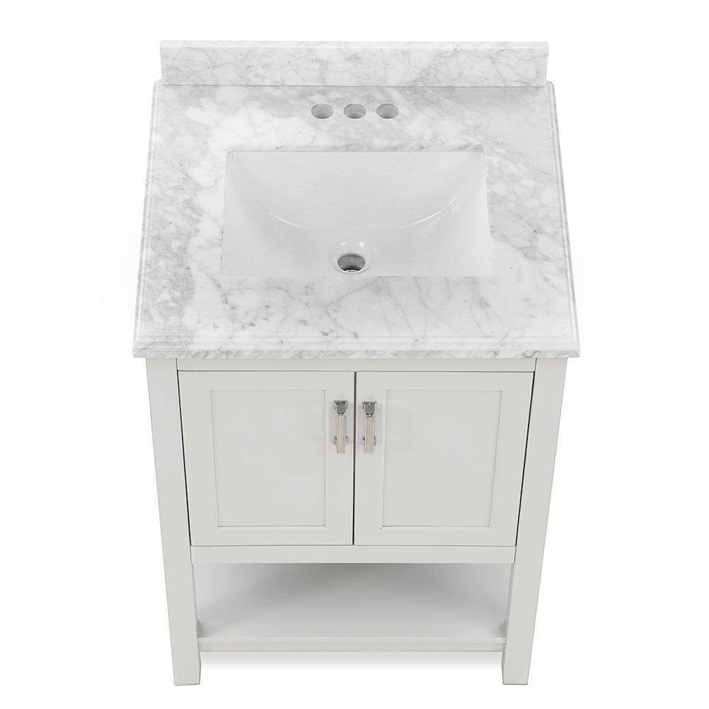 White Pine and Carrara Marble Single Sink Bathroom Vanity