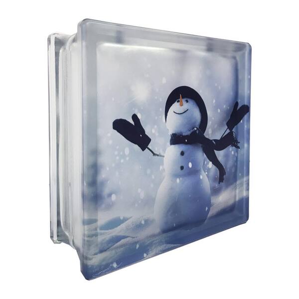 REDI2CRAFT Holiday Art Series 7.5 in. x 7.5 in. x 3.125 in. Wave Glass Block for Arts and Crafts with Snowman Theme